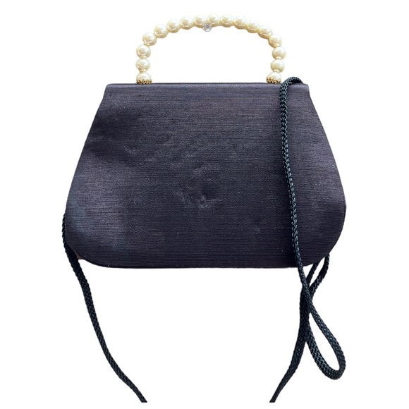 Vintage Pearl Handle Black Clutch Evening Purse - Picture 2 of 7